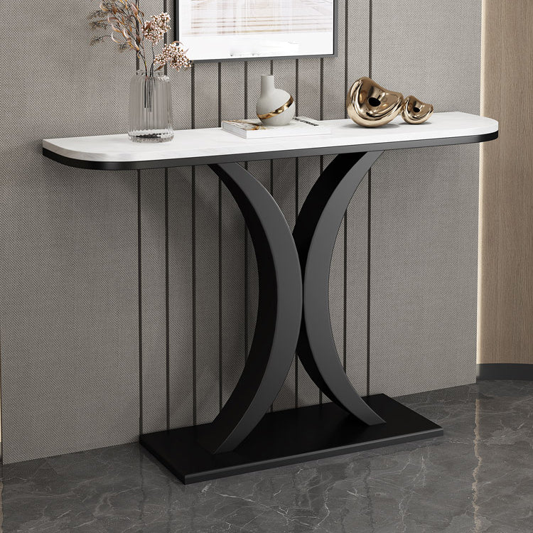 Marble Half Moon Console Table 31.5-inch Tall Accent Table with 1 Shelf