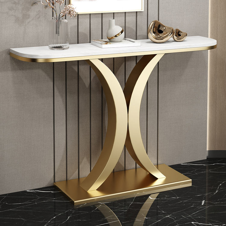 Marble Half Moon Console Table 31.5-inch Tall Accent Table with 1 Shelf
