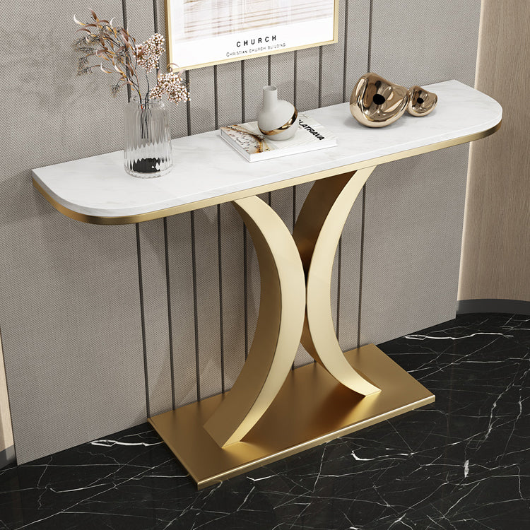 Marble Half Moon Console Table 31.5-inch Tall Accent Table with 1 Shelf