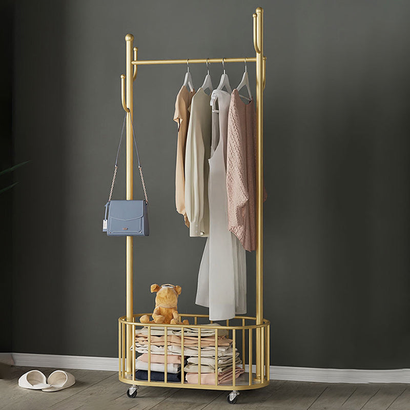 Classic Metal Clothes Hanger Basket Storage Free Standing Coat Rack with Castors