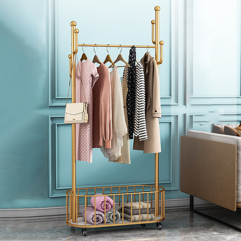 Classic Metal Clothes Hanger Basket Storage Free Standing Coat Rack with Castors