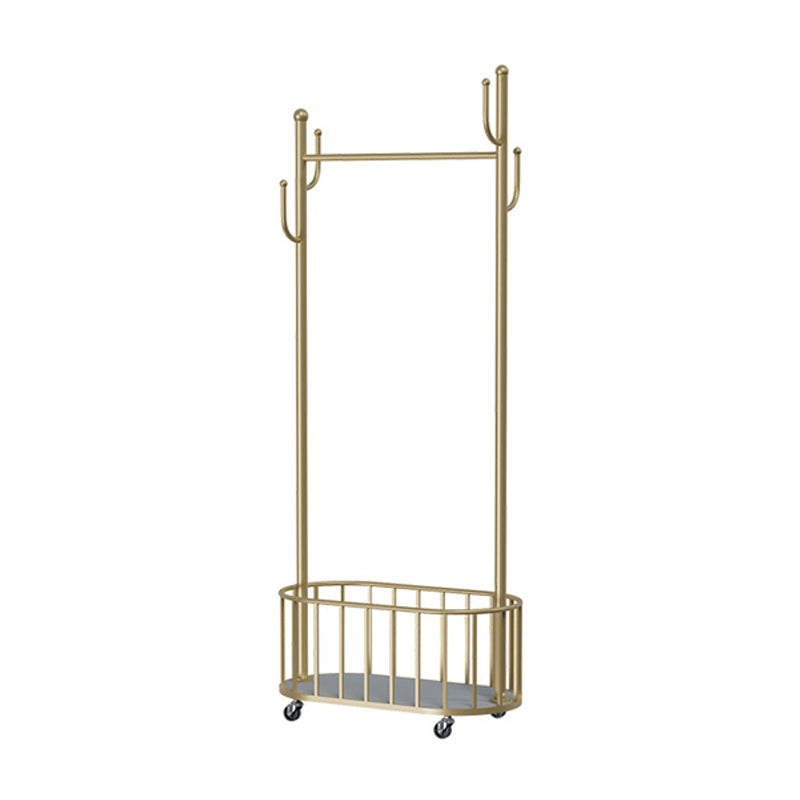 Classic Metal Clothes Hanger Basket Storage Free Standing Coat Rack with Castors