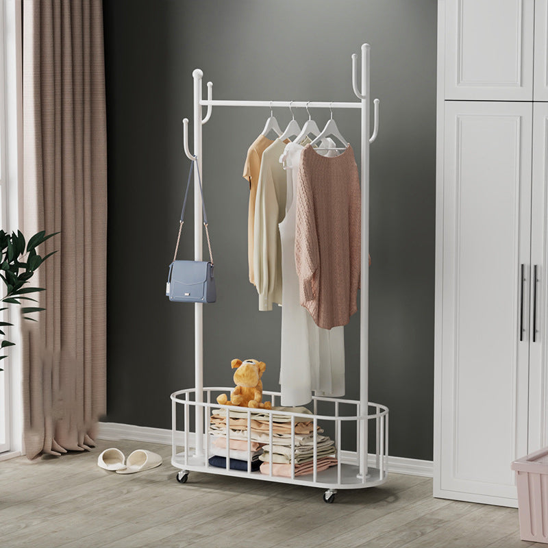 Classic Metal Clothes Hanger Basket Storage Free Standing Coat Rack with Castors
