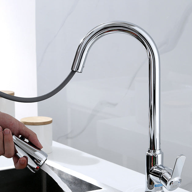 Modern Bar Faucet Brass Pulldown Sprayer Swivel Spout Lever Handles Kitchen Faucet