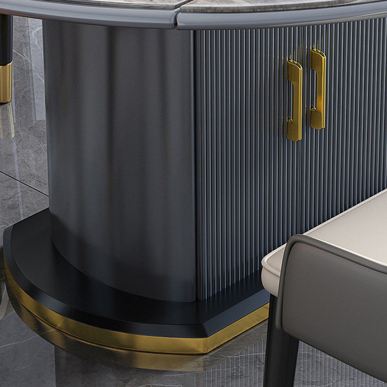 Contemporary Storage Pedestal Dining Table Round Extendable Dinner Table for Home