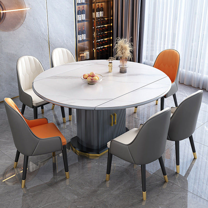 Contemporary Storage Pedestal Dining Table Round Extendable Dinner Table for Home