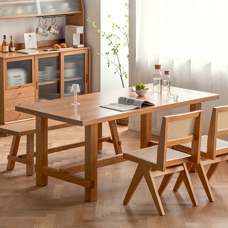 Modern Rectangle Dining Table Solid Wood Dinner Table with Trestle Base