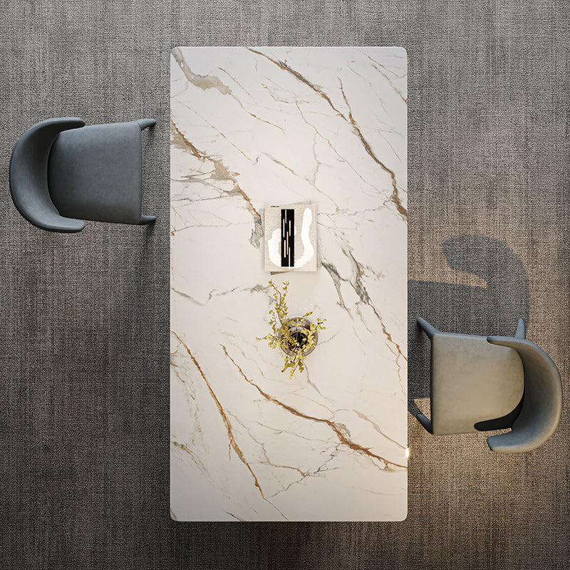 Traditional Luxury Dining Table Rectangle Double Pedestal Table with Steel Base