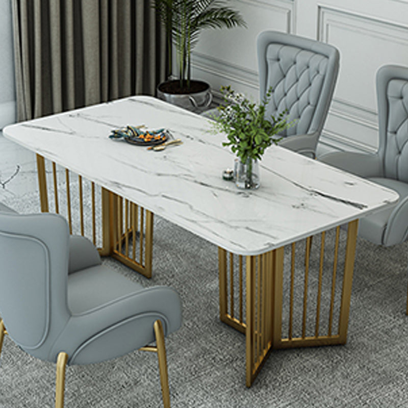 Rectangle Double Pedestal Table Modern Dining Table with Metal Base