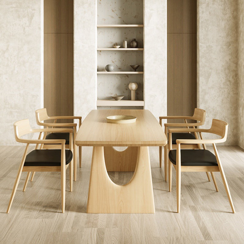 Double Pedestal Table Contemporary Wood Dinner Table for Home