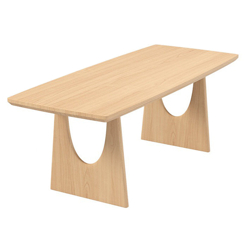 Double Pedestal Table Contemporary Wood Dinner Table for Home