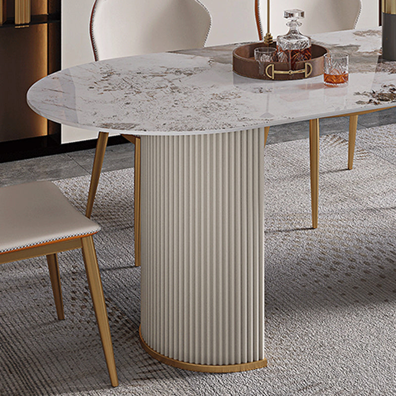 Contemporary Dining Table Stainless Steel Base Oval Double Pedestal Table for Home