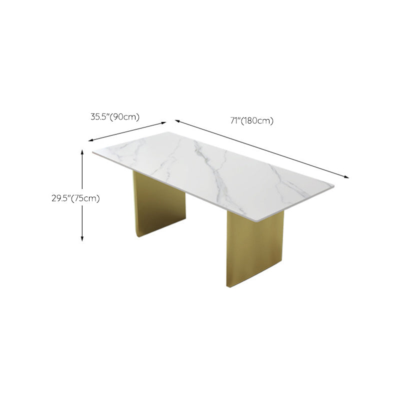 Traditional Luxury Double Pedestal Table Rectangle Dining Table with Metal Base