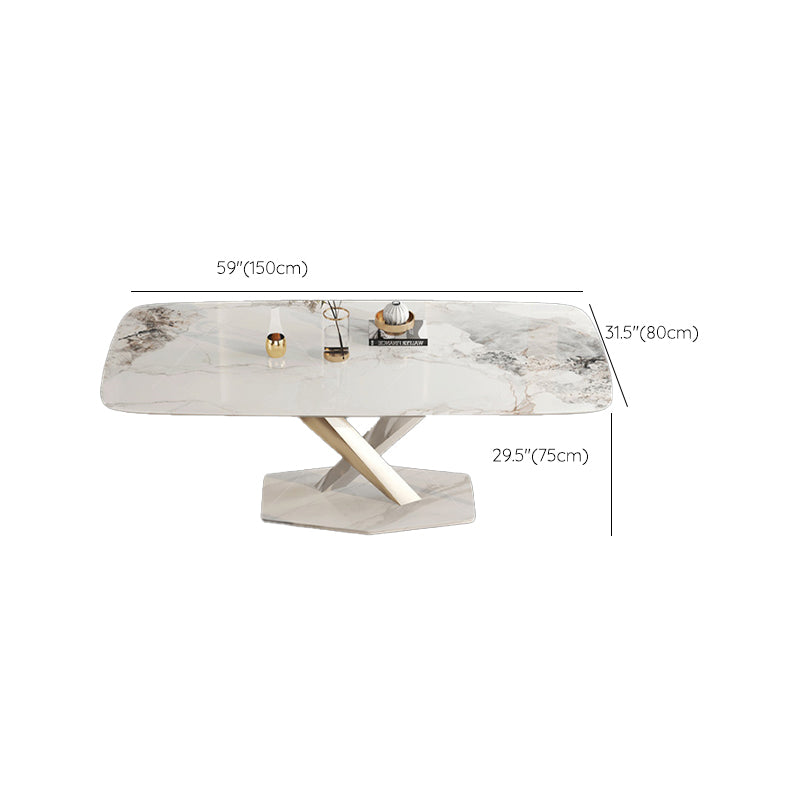 Rectangle Pedestal Table Modern Dining Table with Stainless Steel Base