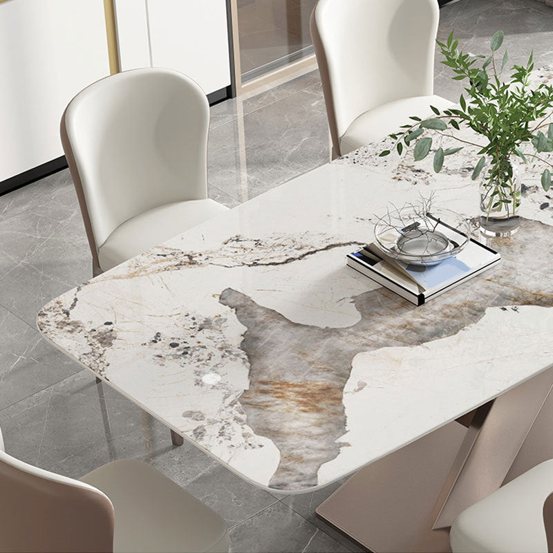 Traditional Luxury Dinner Table Rectangle Pedestal Table with Steel Base