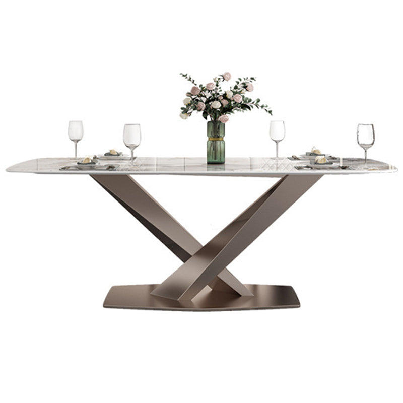 Traditional Luxury Dinner Table Rectangle Pedestal Table with Steel Base