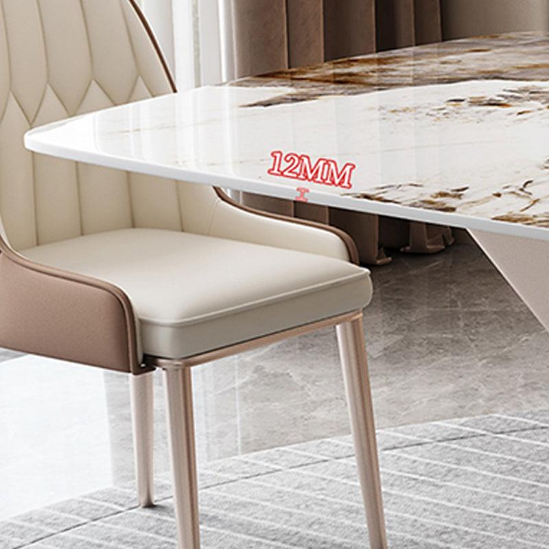 Traditional Luxury Dinner Table Rectangle Pedestal Table with Steel Base