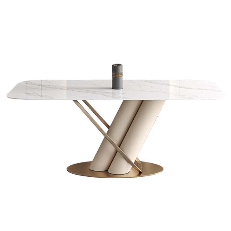 Rectangle Pedestal Table Traditional Luxury Dinner Table with Steel Base