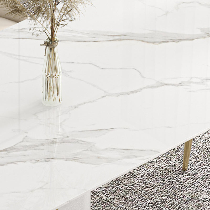 Rectangle Pedestal Table Traditional Luxury Dinner Table with Steel Base