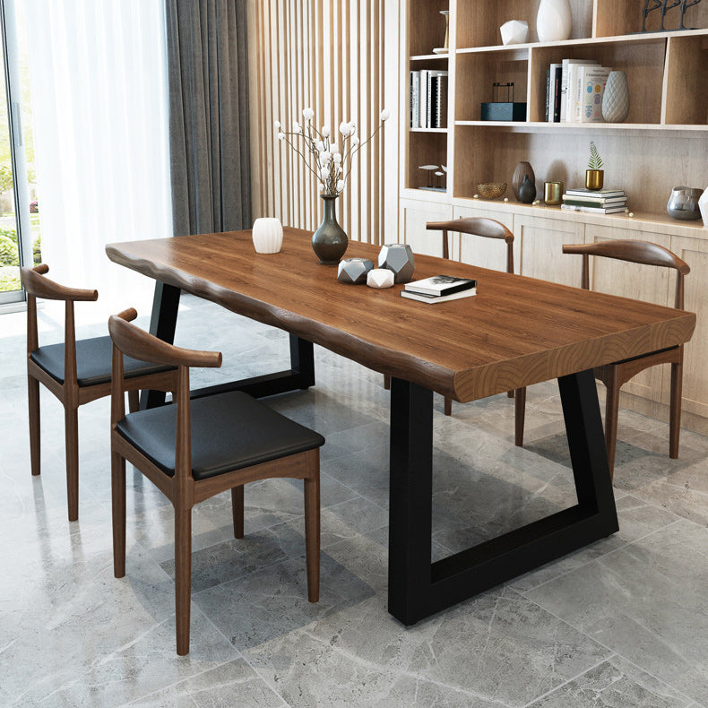 Pine Wood Top Dining Table Industrial Rectangle Table with Sled Base