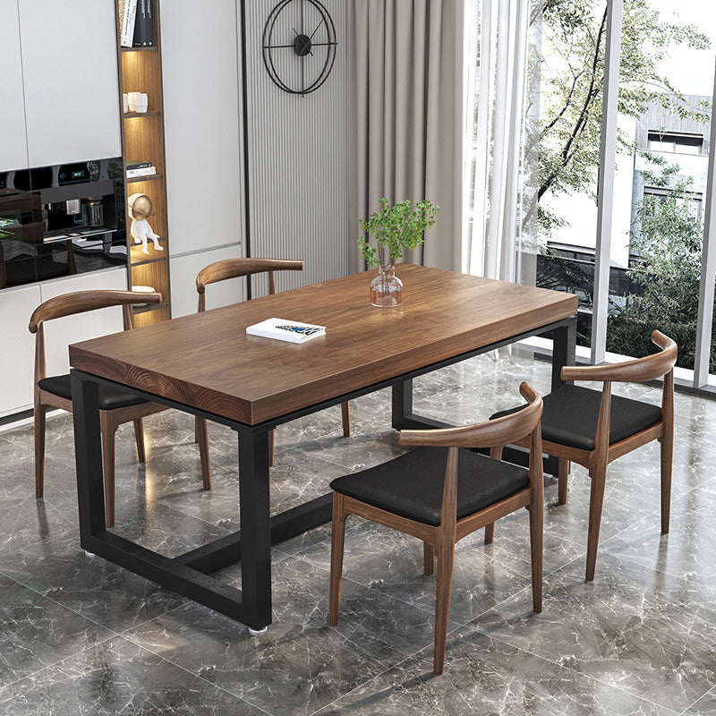 Metal Industrial Rectangle Table Pine Wood Top Indoor Table with Trestle Base