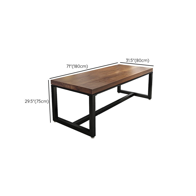 Metal Industrial Rectangle Table Pine Wood Top Indoor Table with Trestle Base