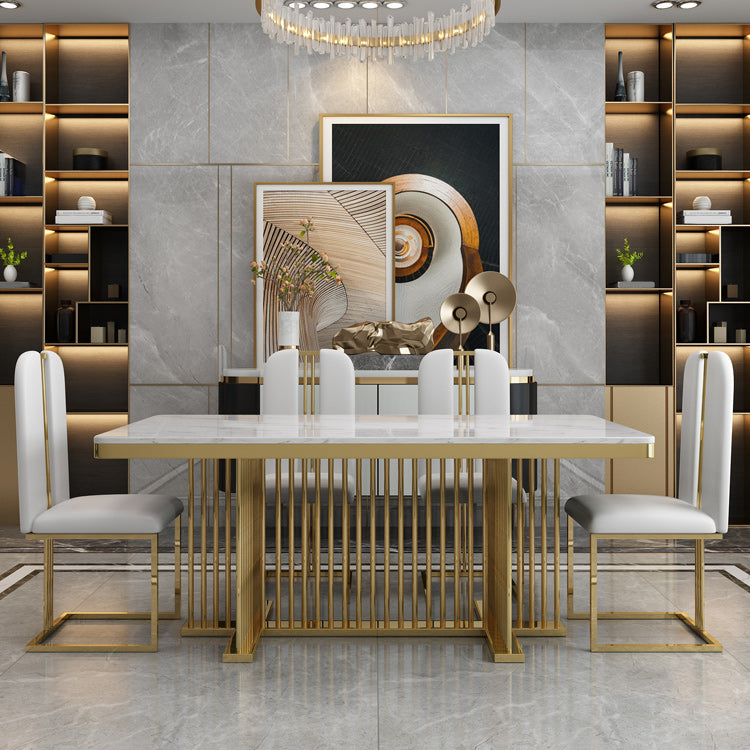 Metal Traditional Luxury Rectangle Table Stone Indoor Table with Pedestal Base