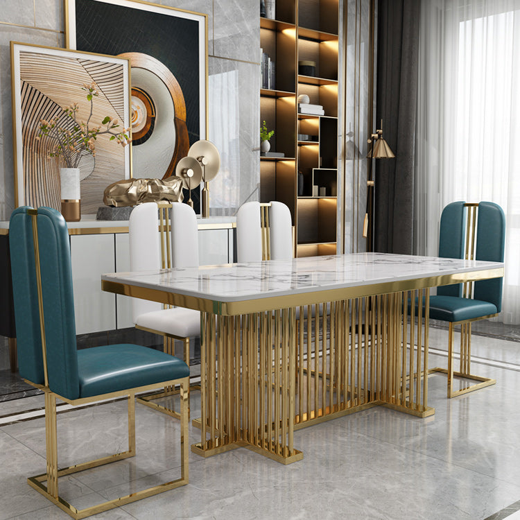 Metal Traditional Luxury Rectangle Table Stone Indoor Table with Pedestal Base