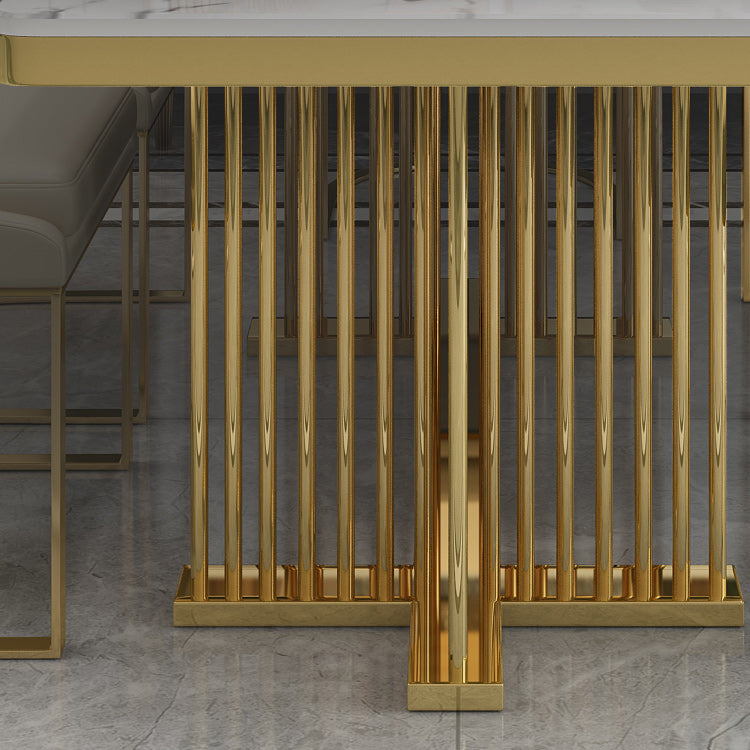 Metal Traditional Luxury Rectangle Table Stone Indoor Table with Pedestal Base