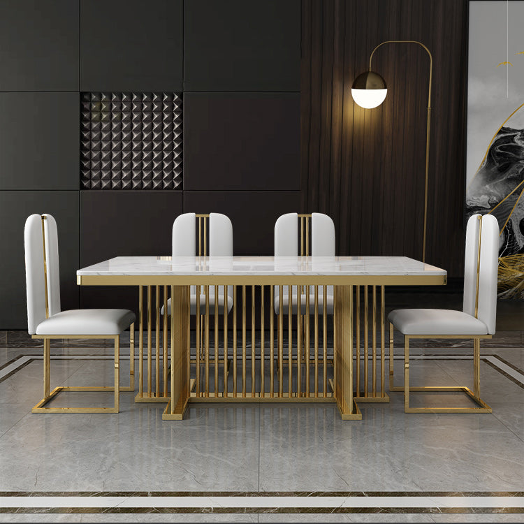 Metal Traditional Luxury Rectangle Table Stone Indoor Table with Pedestal Base