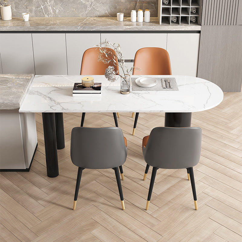 Freeform Sintered Stone White Table for Restaurant Luxury Table with Black 3 Legs