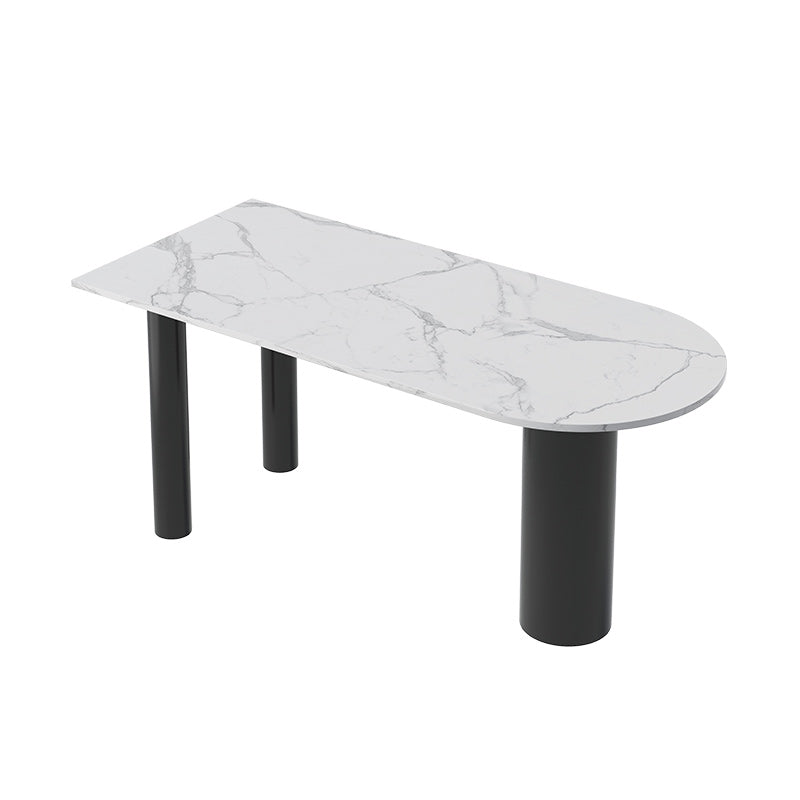 Freeform Sintered Stone White Table for Restaurant Luxury Table with Black 3 Legs