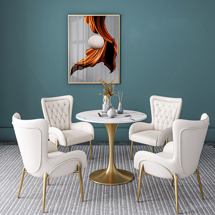 Metal Traditional Luxury Round Table Sintered Stone Table with Tulip Base for Home