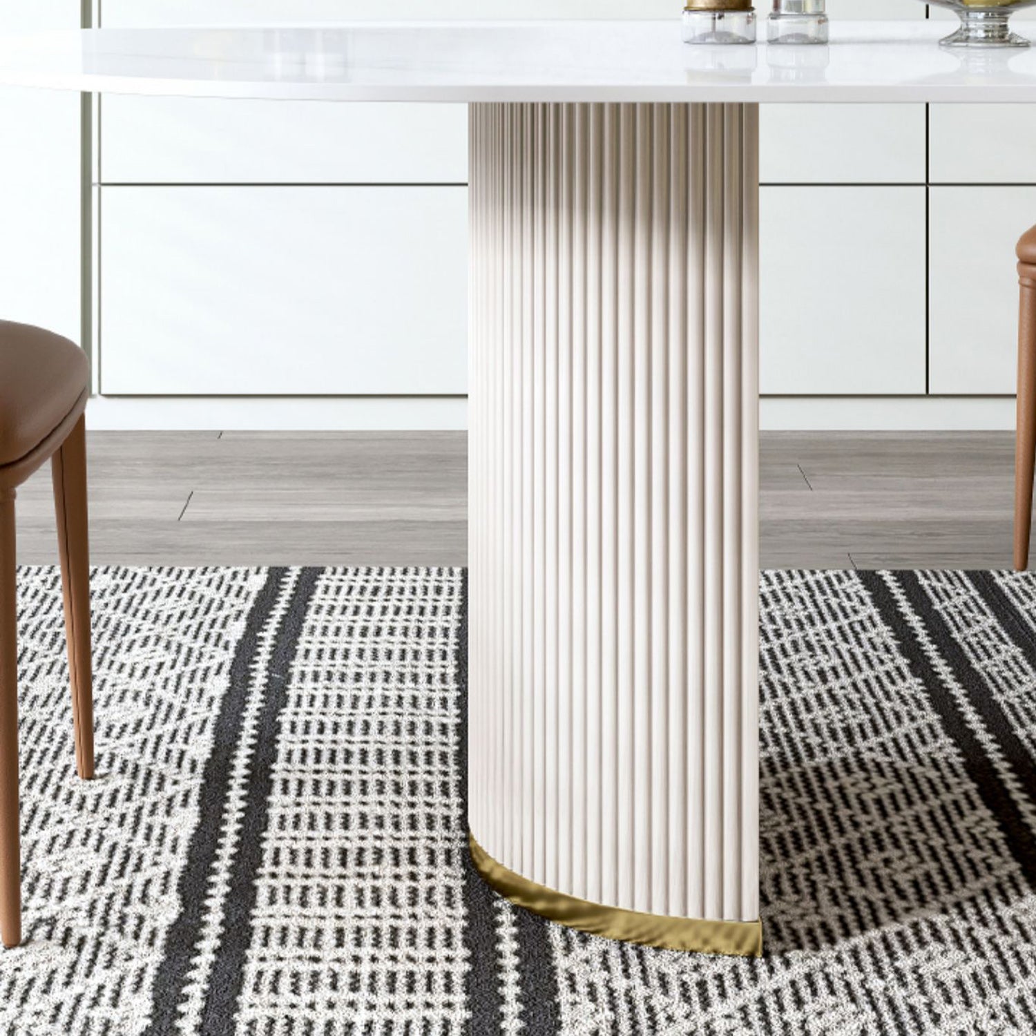 Modern Stone Top Dining Table Oval Table with Sled Base in White