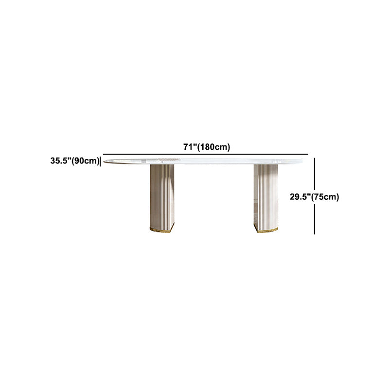 Modern Stone Top Dining Table Oval Table with Sled Base in White