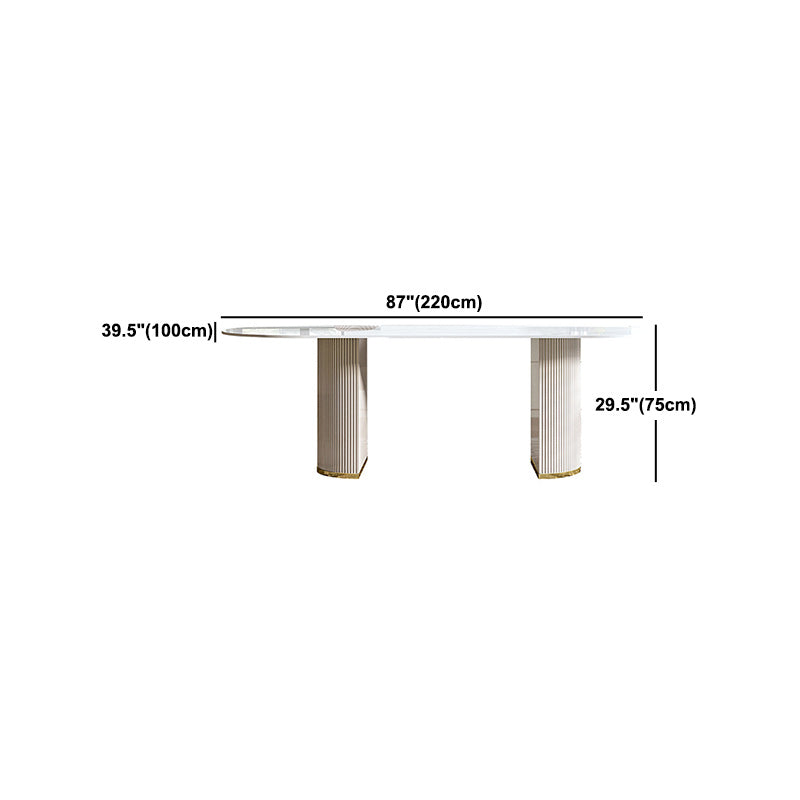 Modern Stone Top Dining Table Oval Table with Sled Base in White