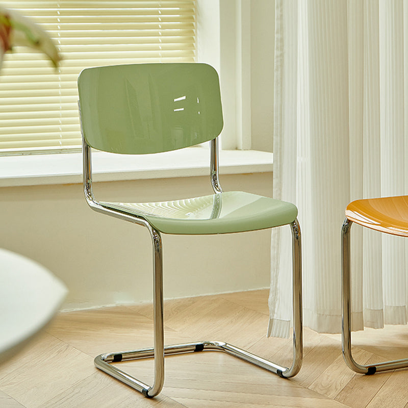 Modern Open Back Side Chair Plastic Armless Dining Chair with Metal Base