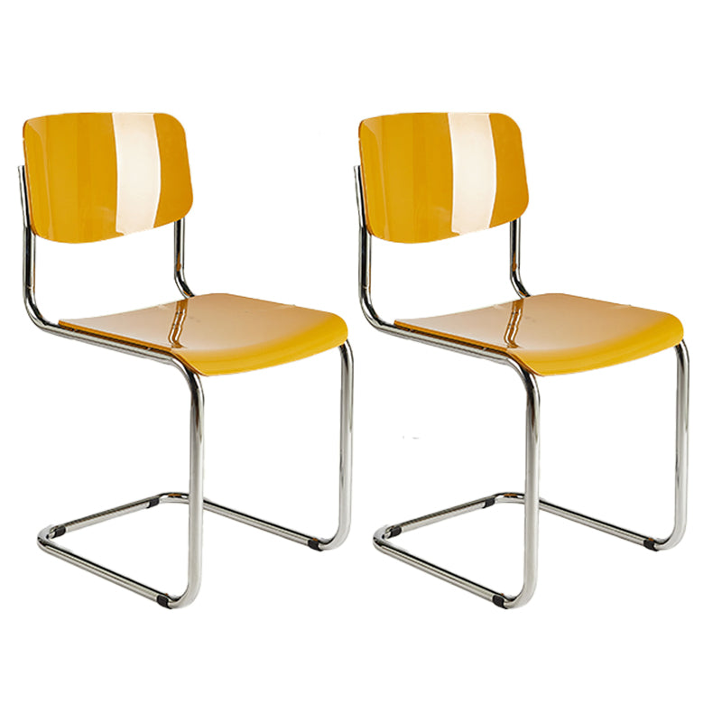 Modern Open Back Side Chair Plastic Armless Dining Chair with Metal Base