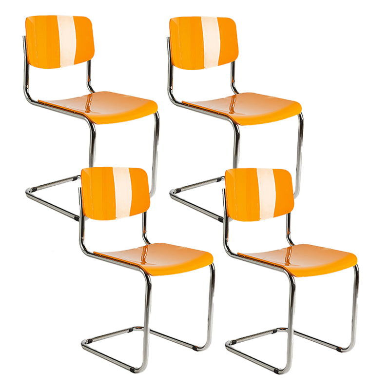 Modern Open Back Side Chair Plastic Armless Dining Chair with Metal Base