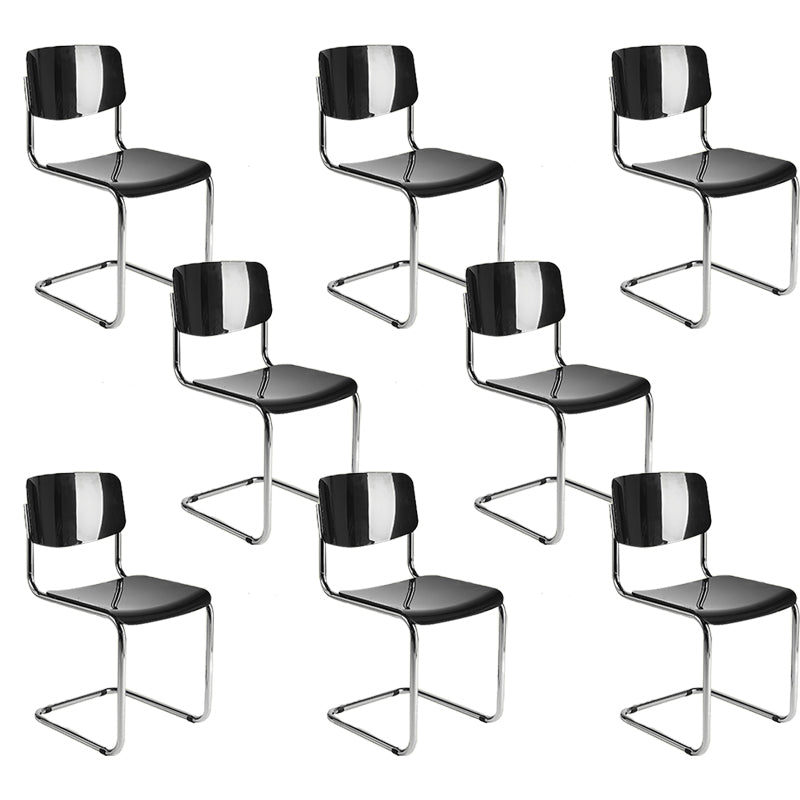Modern Open Back Side Chair Plastic Armless Dining Chair with Metal Base