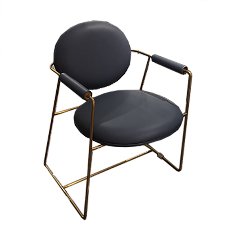 Contemporary Style Arm Chair Open Back Side Dining Chair with Metal Base for Dining Room