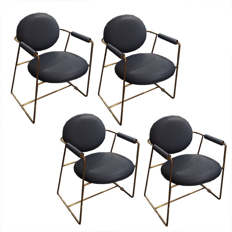 Contemporary Style Arm Chair Open Back Side Dining Chair with Metal Base for Dining Room