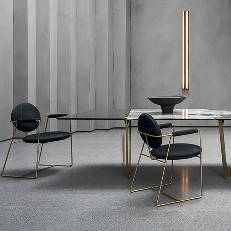 Contemporary Style Arm Chair Open Back Side Dining Chair with Metal Base for Dining Room