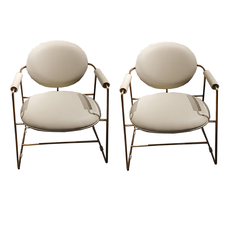 Contemporary Style Arm Chair Open Back Side Dining Chair with Metal Base for Dining Room