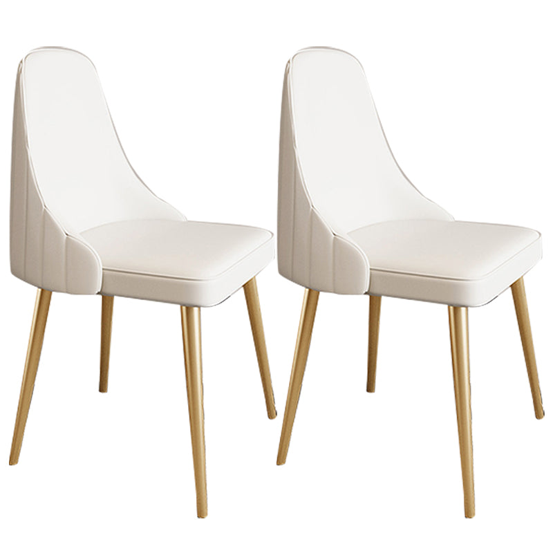 Modern Leather Armless Chair Upholstered Parsons Back Side Chair with Metal Base