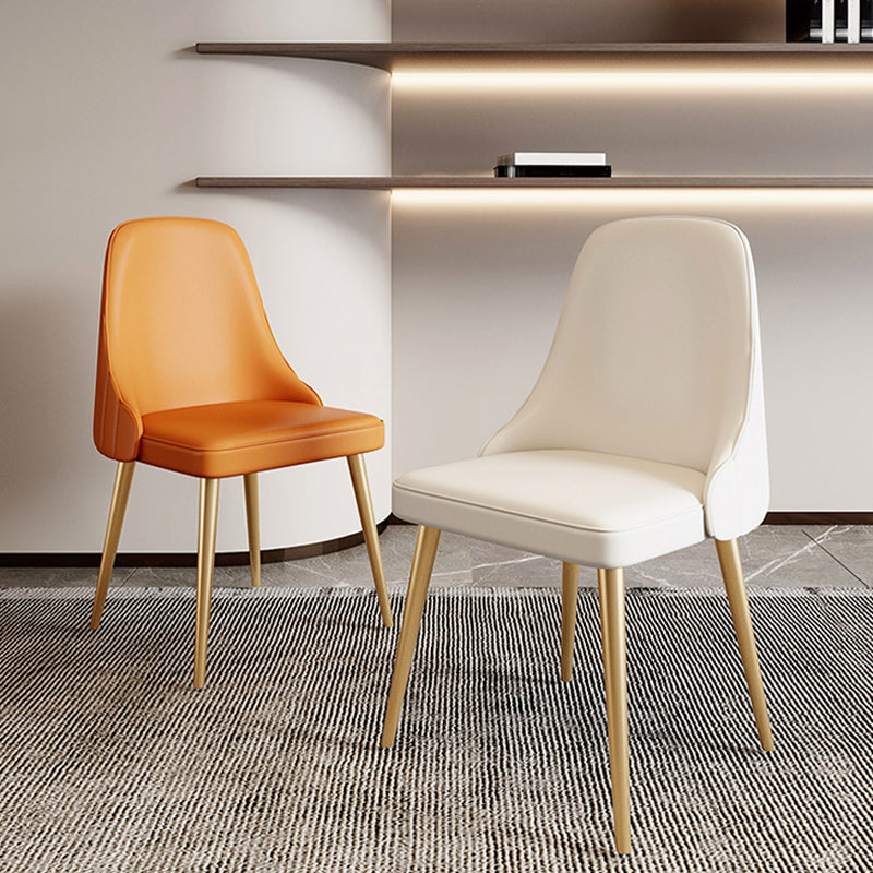 Modern Leather Armless Chair Upholstered Parsons Back Side Chair with Metal Base