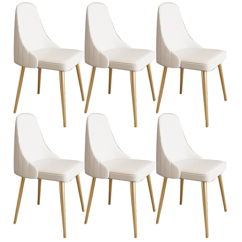 Modern Leather Armless Chair Upholstered Parsons Back Side Chair with Metal Base