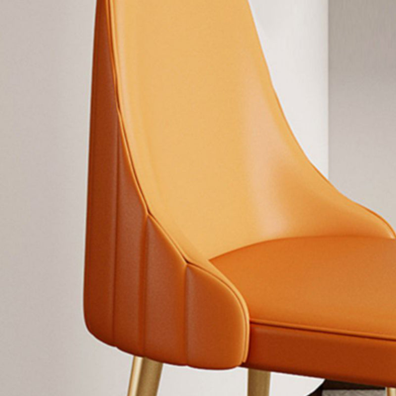 Modern Leather Armless Chair Upholstered Parsons Back Side Chair with Metal Base