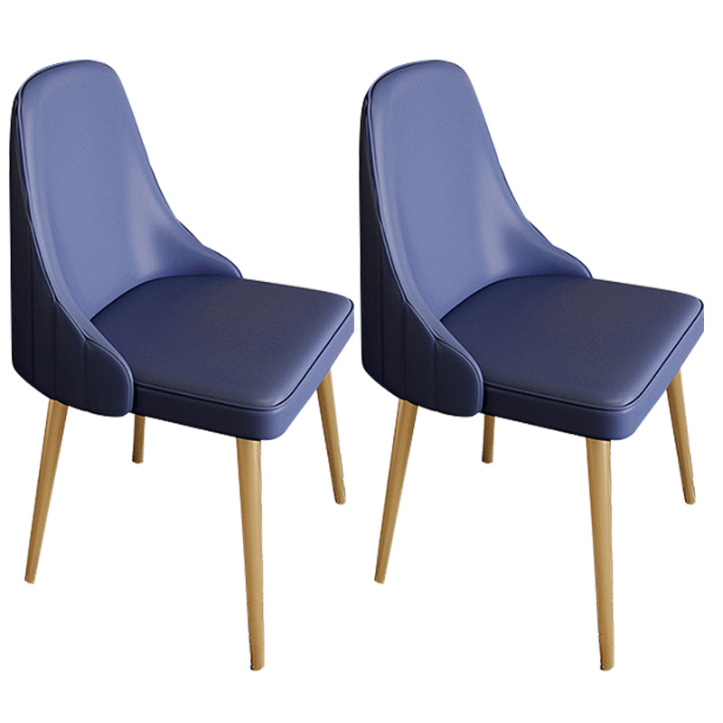 Modern Leather Armless Chair Upholstered Parsons Back Side Chair with Metal Base