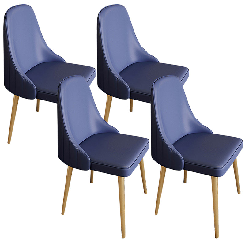 Modern Leather Armless Chair Upholstered Parsons Back Side Chair with Metal Base